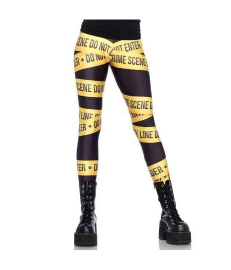 Womens Fancy Dress LA13547BGS Women's Crime Scene Tape Print Leggings - S