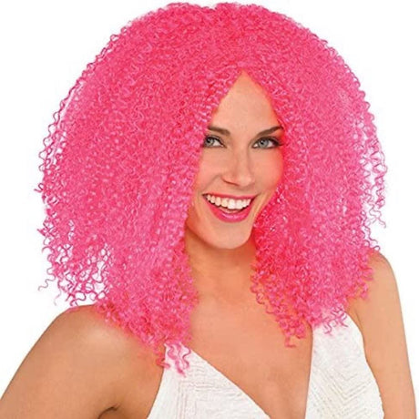 Fancy Dress 999717 Women's Pink Crimped Curly Wig