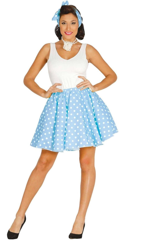 Womens Fancy Dress 84254 Women's Sky Blue Polka Dot Pin Up Costume - L