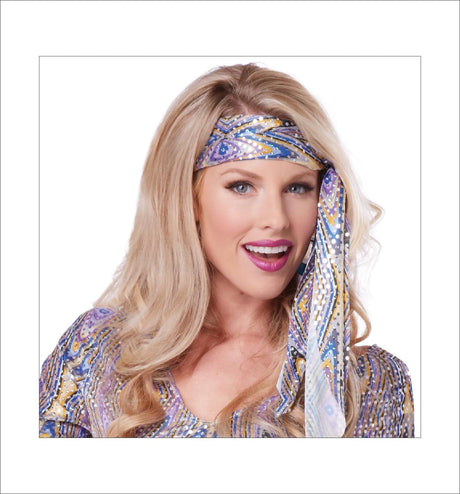 Womens Fancy Dress 01367XL Womens Disco Sensation Retro 70s Hippie Dress & Head Tie - XL